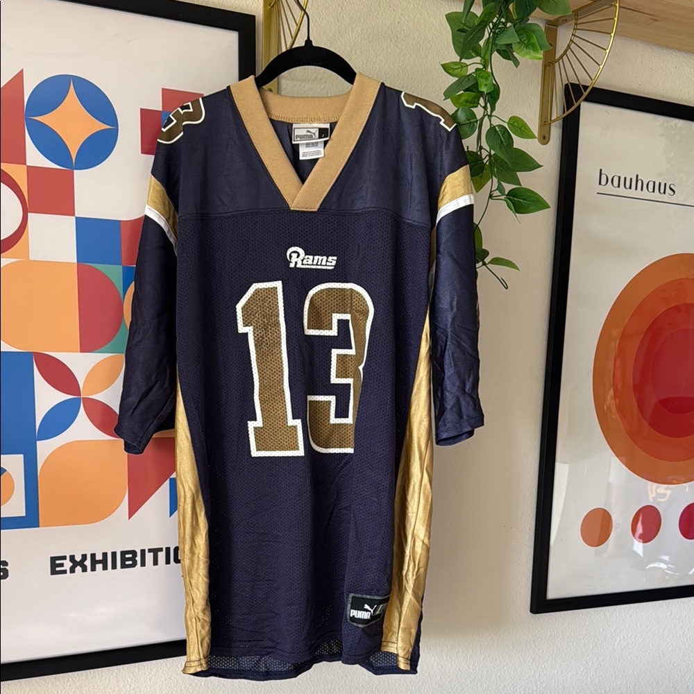 Vintage KURT WARNER Puma NFL Navy Blue jersey Rams